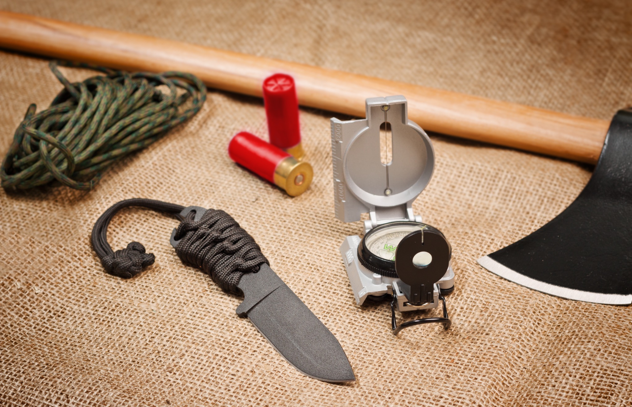Preparedness gear on a work surface